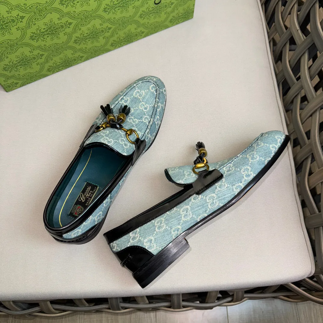 Men's shoes 💰900 Gucci～High-end genuine leather outsole men's casual leather shoes｜The upper is made of imported original presbyopic canvas fabric with top layer cowhide material｜Classic horsebit decoration｜Genuine leather handmade tassel embellishment｜Low-key luxury temperament｜Comfortable foot feeling｜Imported genuine leather outsole｜First layer cowhide inner padding｜Fine details Size: 39-44 (customized at 45.46)